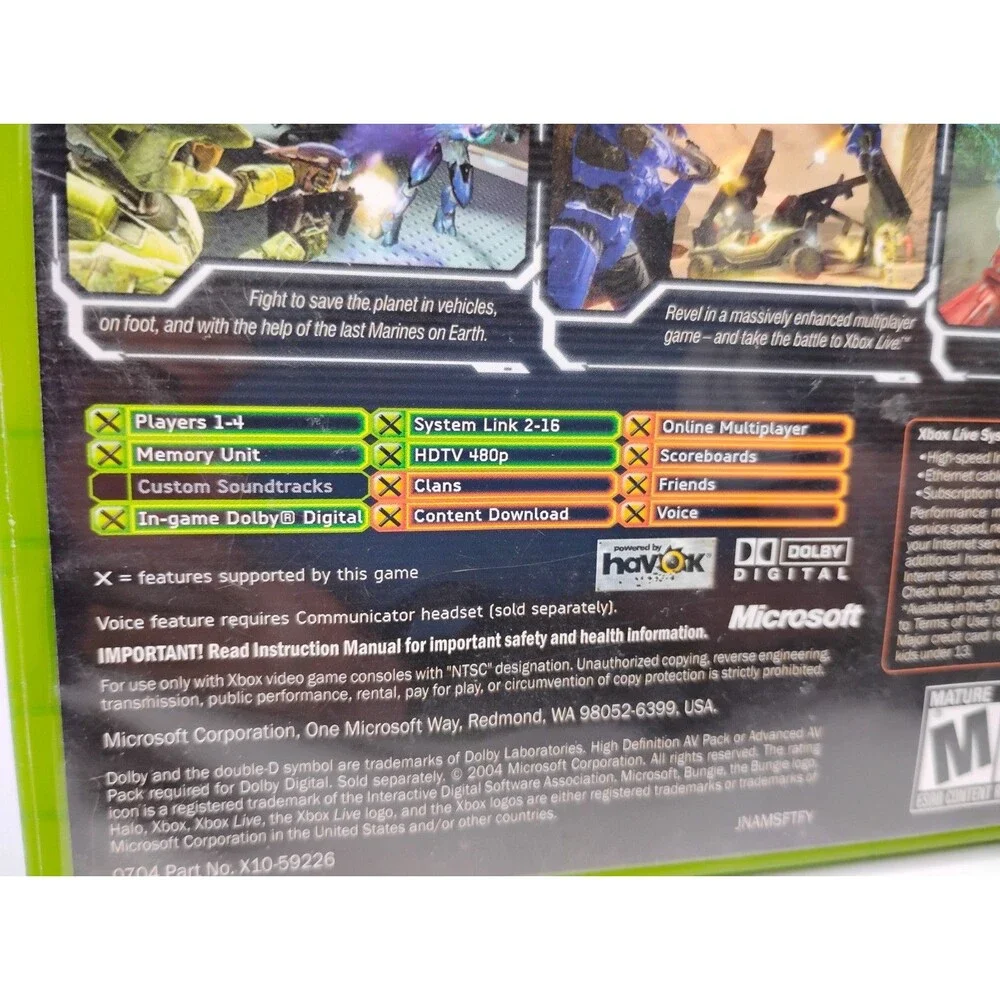 Halo 2 Microsoft Xbox 2004 Video Game (No Manual) Game And Disc Only